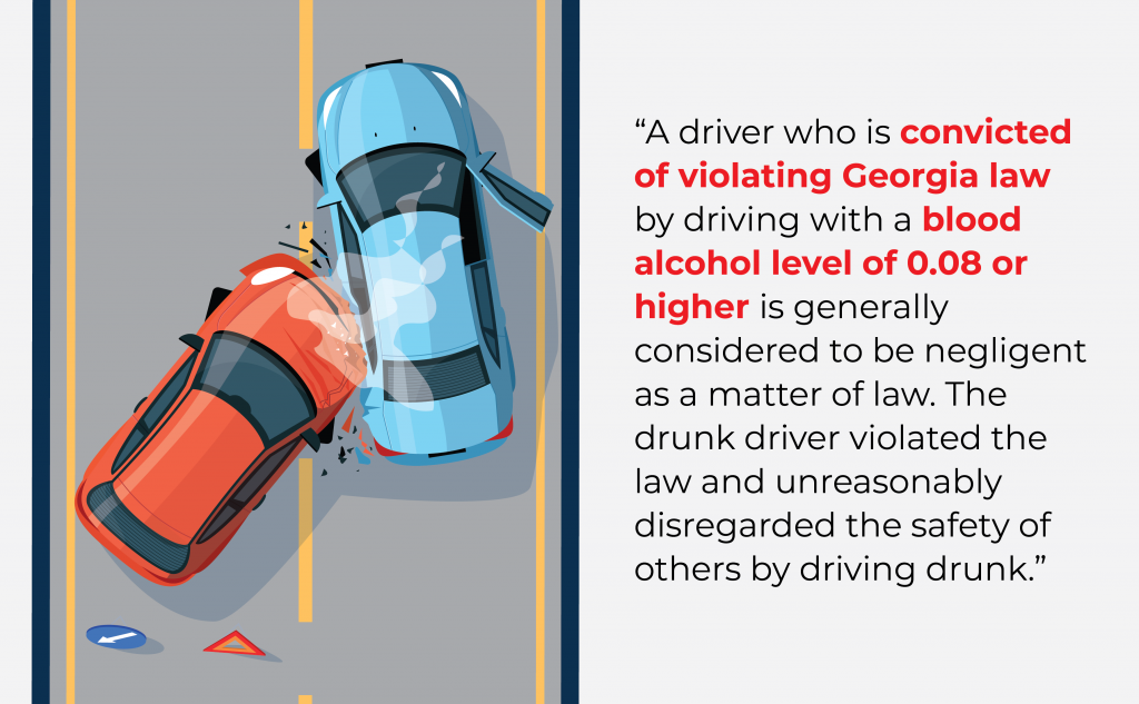 Graphic: vehicle collision with cars blocking the roadway, a driver convicted of violating Georgia law by driving with a blood alcohol level of 0.08 percent or higher is generally considered negligent as a matter of law