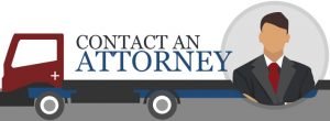 Graphic of a tow truck with the words Contact an Attorney and the image of an attorney standing by to help, overlayed
