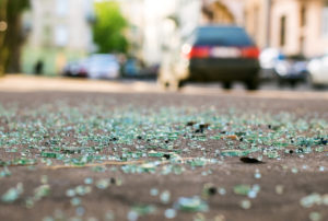 Glass on the street after a car accident