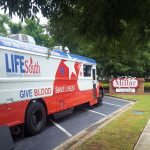 Life South blood donation truck parked for blood drive at Millar Law Firm