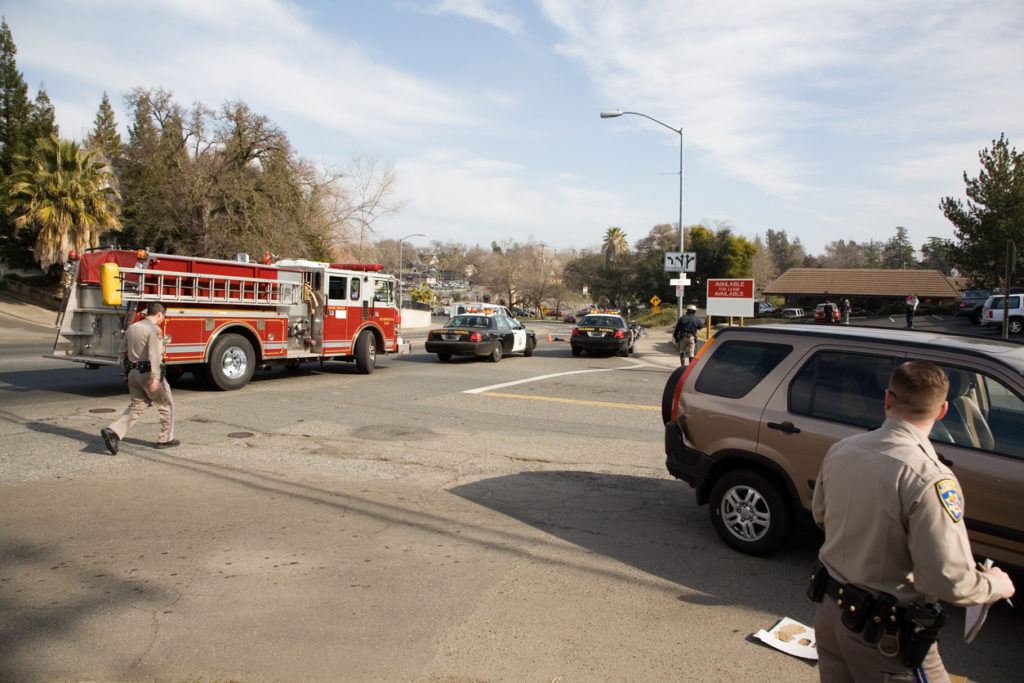 fire trucks at a car accident scene