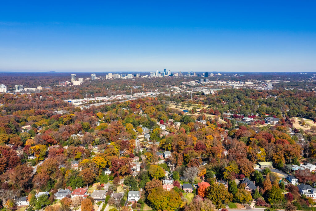 Aerial picture of houses in Midtown Atlanta