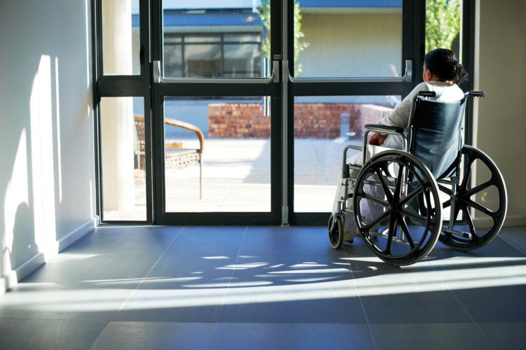 old woman sitting in a wheelchair